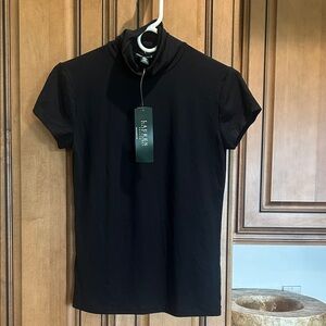 Lauren Ralph Lauren Black Short-Sleeve Mock Neck Tee
